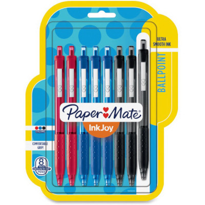 Inkjoy Ballpoint Pens, Blue, Black, Red, 8-Pkl