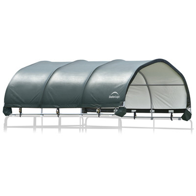 Corral Shelter, Green Cover, Steel Frame, Water Resistant, Panels Not Included, 12 x 12 Ft.