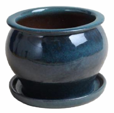 8 In. Studio Planter, Ceramic, Dripping Blue (2 pieces)