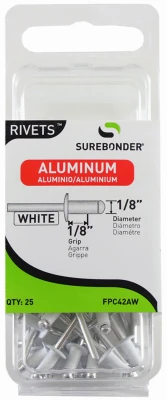 Aluminum Rivets, Short, White, 1/8-In. Dia., 25-Pk.