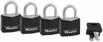 Solid-Brass Keyed Padlocks, Black, 4-Pack, 1-3/16 In.