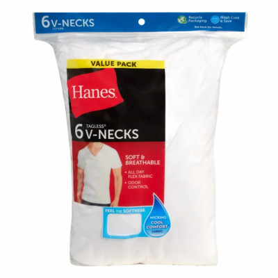 Hanes P6 White V-Neck