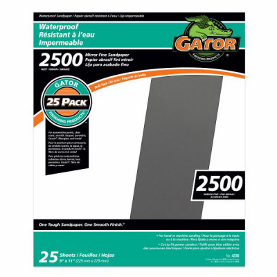 Mirror Fine Waterproof Sandpaper, 2500 Grit, 9 x 11 In., 25-Pk.
