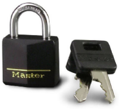 1-3/16 In. Solid-Brass Keyed Padlock, Black Covered Keyhead