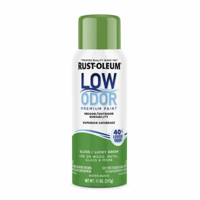 Low Odor Water-Based Spray Paint, Lucky Green, Gloss, 11 oz