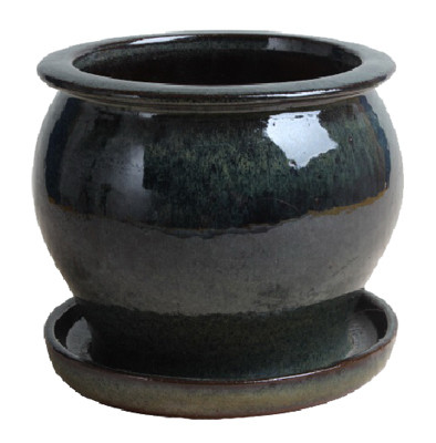 8 In. Studio Planter, Ceramic, Dripping Green (2 pieces)