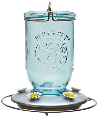 Hummingbird Feeder, Antique Blue Mason Jar (2 pieces)