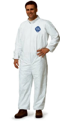 Collared Disposable Coveralls, Zip Close, White, L, 25-Pk.