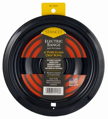 Electric Range Drip Bowl, Plug-In Element, Black Porcelain, 6 In.