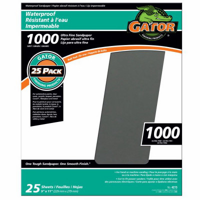 Mirror Fine Waterproof Sandpaper, 1000 Grit, 9 x 11 In., 25-Pk.