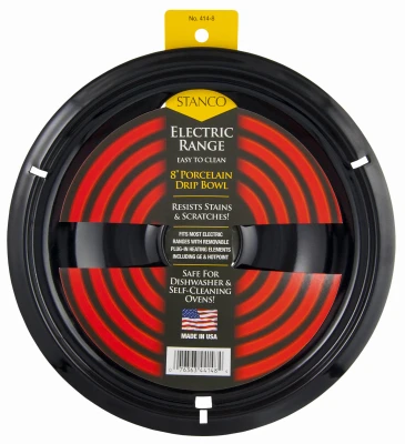Electric Range Drip Bowl, Plug-In Element, Black Porcelain, 8 In.