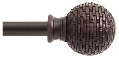 Decorative Curtain Rod With Finials, Brown Woven Ball, 5/8 x 90 to 130 In.