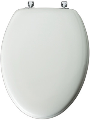Elongated Molded Wood Toilet Seat, STA-TITE  Chrome Hinge, White
