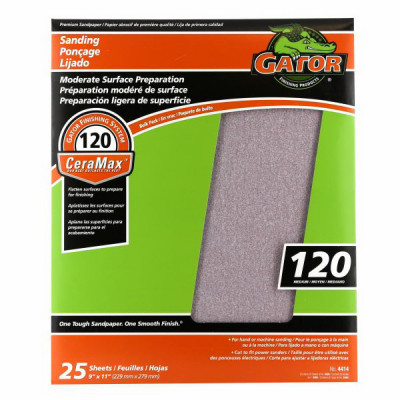 Premium Ceramic Sandpaper, Medium 120 Grit, 9 x 11 In., 25-Ct.