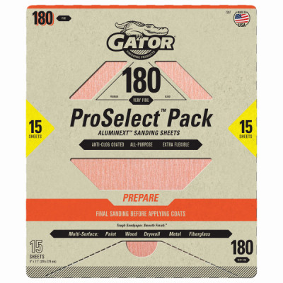 Premium Sandpaper Sheets, 180 Grit, 9 x 11 In., 15-Pk.