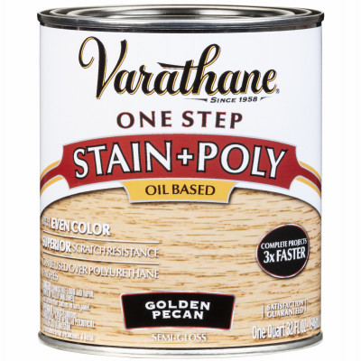 Stain & Polyurethane, Oil-Based, Semi-Gloss Golden Pecan, 1-Qt.