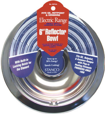 Electric Range Reflector Bowl, Lock Notch, Chrome, 6 In.
