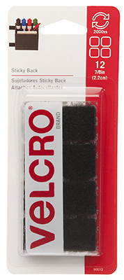 Sticky Back Fasteners, Black, 7/8 In. Squares, 12-Ct.