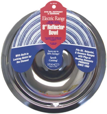 Electric Range Reflector Bowl, Lock Notch, Chrome, 8 In.