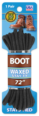 Stay-Ty Waxed Boot Laces, Black, 72 In., Pair