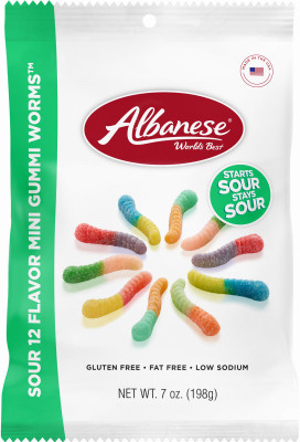 Sour Gummi Worms, 12 Flavors, 7 oz.