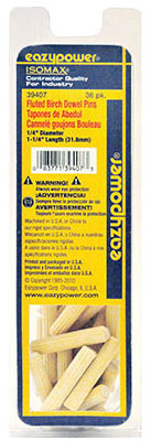 Fluted Dowel Pin, 1/2 x 1-1/4 In., 36-Pk.