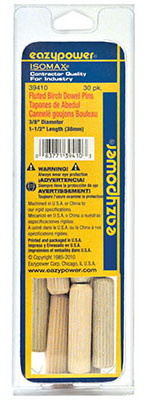 Fluted Dowel Pin, .3/8 x 1-1/2 In., 30-Pk.