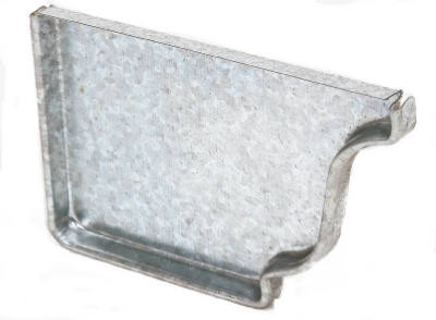 Left End Gutter Cap, White Galvanized Steel, 5 In.
