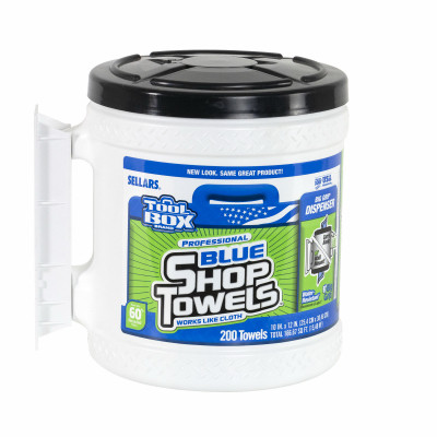 Blue Shop Towels, Big Grip Dispenser Bucket, 200-Ct.