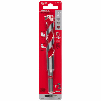 Carbide Hammer Drill Bit, Power Tip, 4 x 6 x 3/4 In.