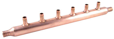 Open Manifold, 6-Port, 3/4 x 3/4 In. Copper Barb x Barb