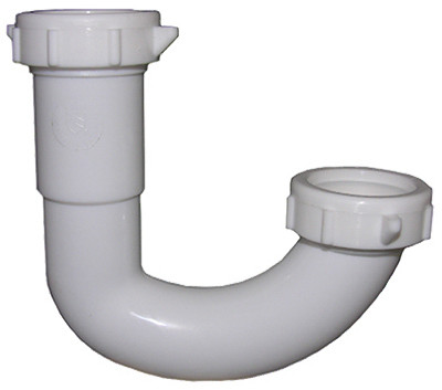 Lavatory Drain Sink J-Bend, White PVC, 1-1/4 x 1-1/4 In.