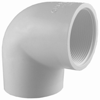 Schedule 40 Pipe Elbow, 90-Degree Reducing, Slip x FPT, White, 1 x 3/4 In.