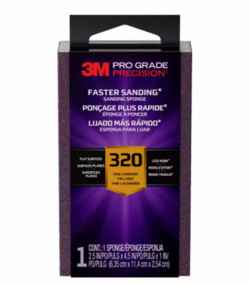 Pro Grade Precision Sanding Sponge, Extra Fine 320 Grit, 2.5 x 4.5 x 1 In.