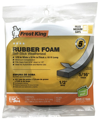 Rubber Foam Weatherseal Tape, 1/2W x 5/16 In. T x 10 Ft.