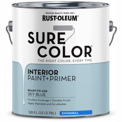 Sure Color Interior Wall Paint & Primer, Eggshell Sky Blue, 1 Gallon (2 pieces)