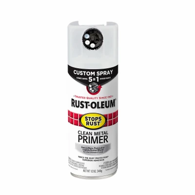 Stops Rust Custom Spray 5-in-1 Clean Metal Primer Aerosol, Flat White, 12 oz.