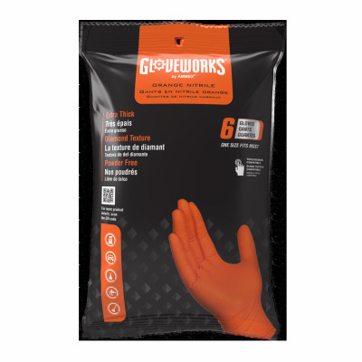 Gloveworks Nitrile Industrial Gloves, Orange, 6-Pk (16 pieces)