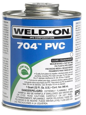 704 Medium Bodied PVC Pipe Cement, Fast Setting, Clear, Qt.