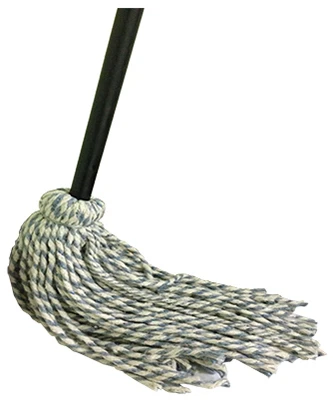 #12 Natural Yarn Cotton Deck Mop, Blue/White Ribbon, 48 In. Wood Handle, Green Seal Certified
