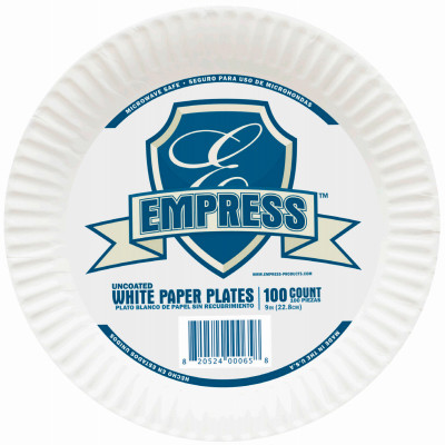 Uncoated Paper Plate, White, 9 In., 100-Ct.