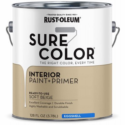 Sure Color Interior Wall Paint & Primer, Eggshell Soft Beige, 1 Gallon (2 pieces)