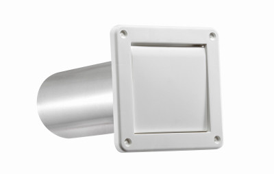 Single Flap Louver Vent + Tail Pipe, White Plastic, 4 In.
