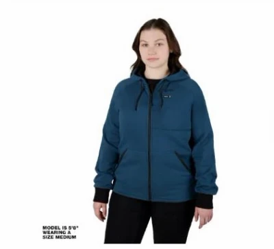 M12 Women's Heated Hooded Sweatshirt, Cotton/Poly, With Battery & Charger, Blue, L