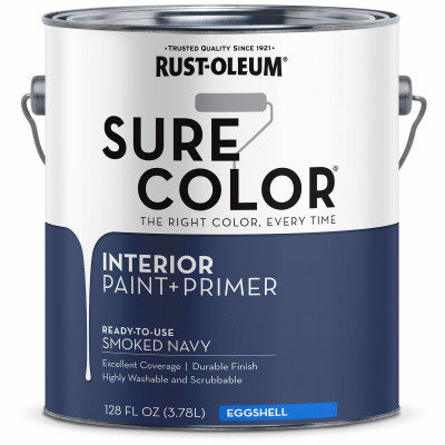Sure Color Interior Wall Paint & Primer, Eggshell Smoked Navy, 1 Gallon (2 pieces)