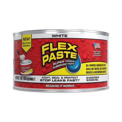 FLEX PASTE Super Thick Waterproof Rubberized Paste, White, 1-Lb. Tub