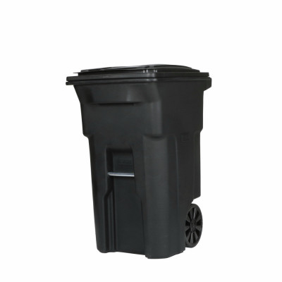 Wheeled Trash Can & Attached Lid, Black, 64 Gallons