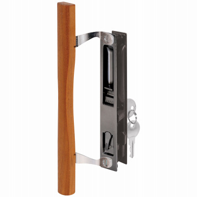 Sliding Glass Door Handle Set, Diecast and Wood, Hook Style, 6-5/8 In.