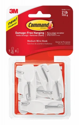 Command Toggle Hook, White, 7-Pk.