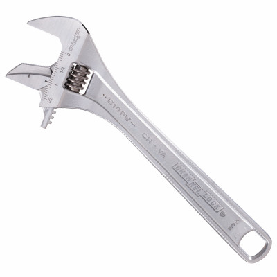 10" Adj Wrench, Reversible Jaw, Wide, Chrome